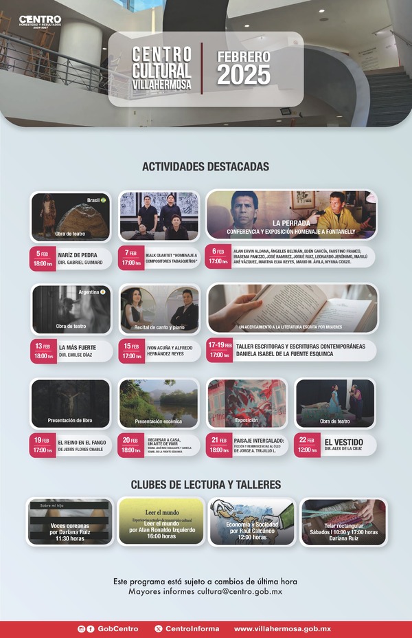 Invita Centro a participar en amplio abanico de actividades de la Agenda Cultural febrero 2025
