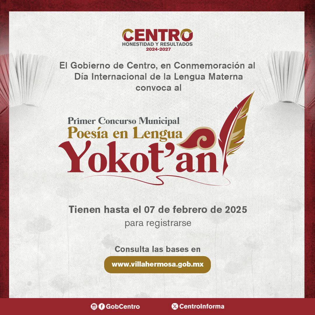 Invita Centro al Primer Concurso Municipal de Poesía en Yokot’an