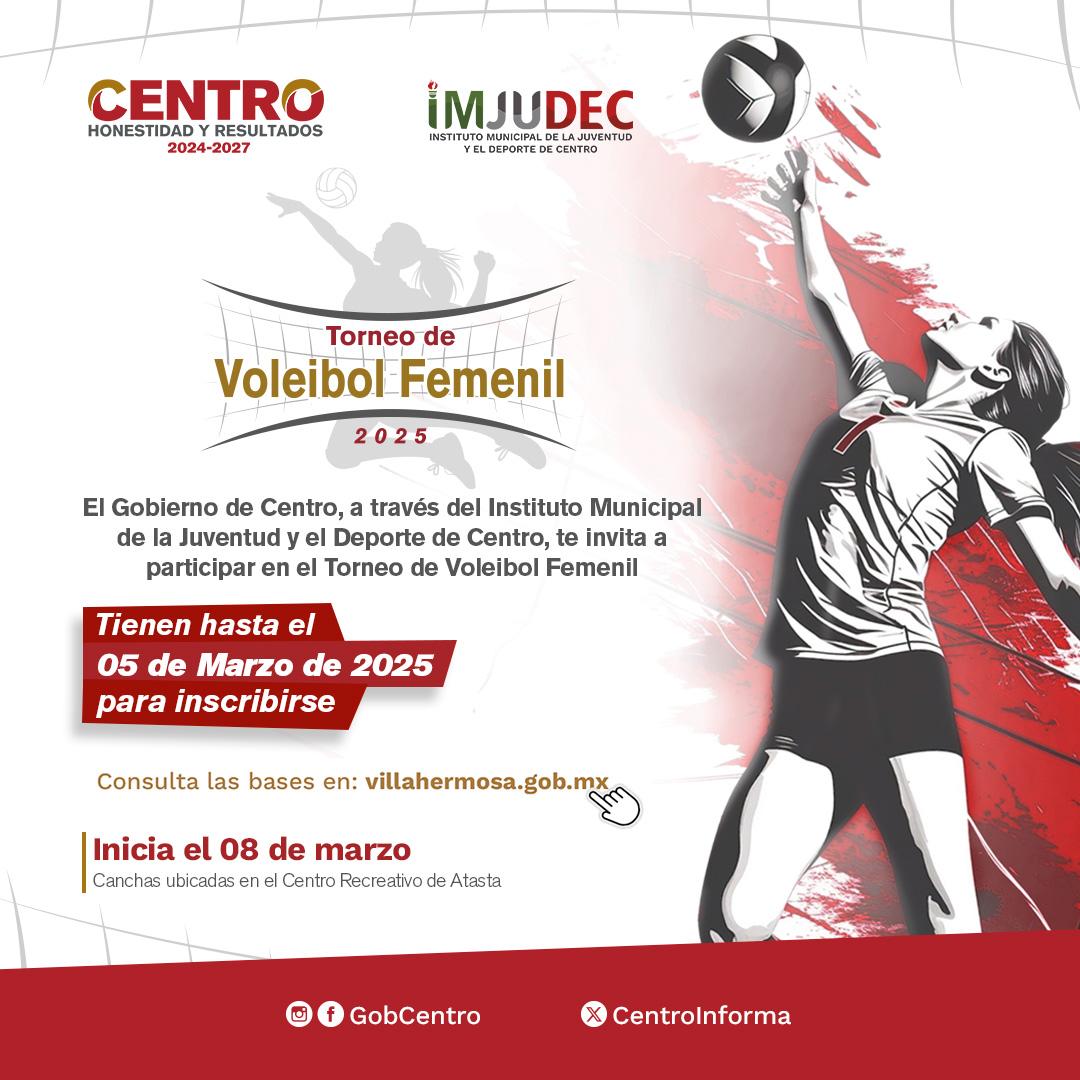 Invita Gobierno de Centro al Torneo Municipal de Voleibol Femenil 2025