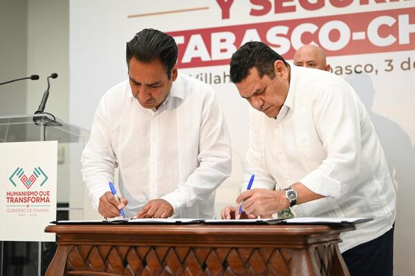 Gobernadores Javier May y Eduardo Ramírez sellan gran Acuerdo para la Paz Tabasco-Chiapas