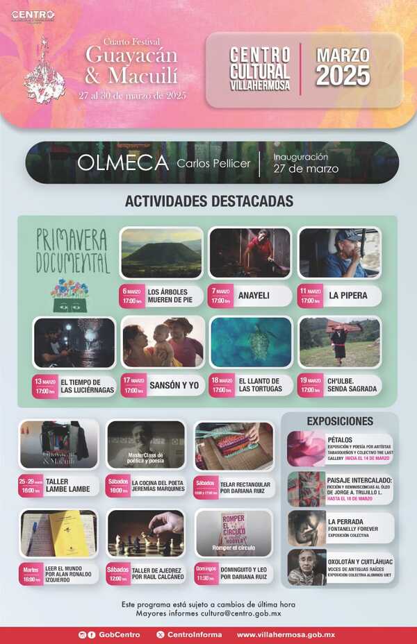 Documentales, música, exposiciones, poesía y más en Agenda Cultural de marzo en Centro