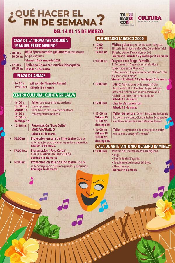 ¡Un festín cultural en Tabasco! Disfruta de un fin de semana lleno de arte, música y ciencia