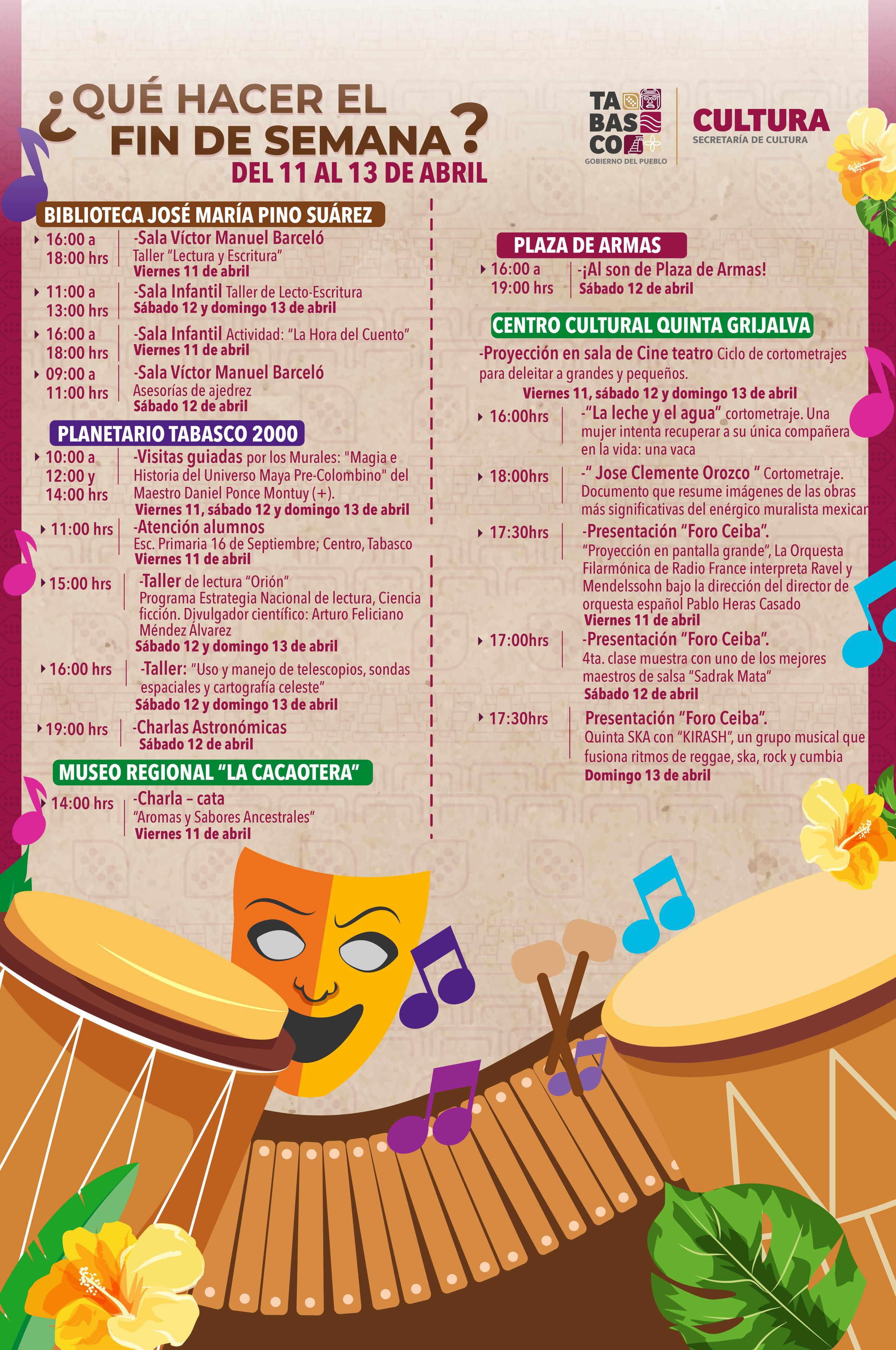 Tabasco se llena de cultura: más de 70 actividades gratuitas este fin de semana