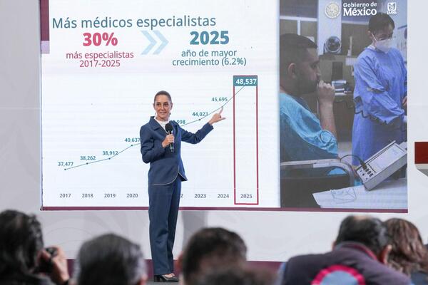 En 2025 rompimos récord en formación y contratación de médicos especialistas del IMSS: Sheinbaum