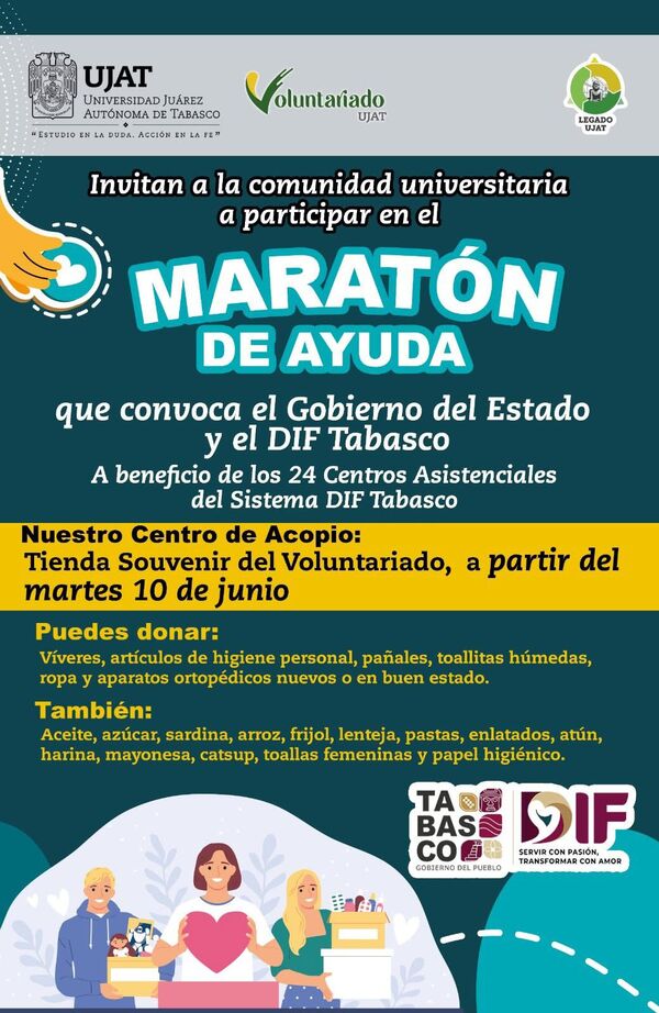 Voluntariado UJAT se suma al “Maratón de Ayuda” en beneficio de centros asistenciales del DIF Tabasco
