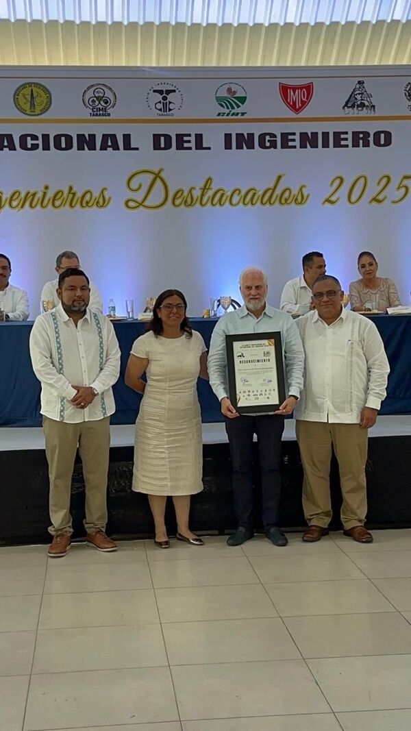 El ingeniero tabasqueño, Bernardo Bosch, recibe reconocimiento como ‘Ingeniero Destacado 2025’