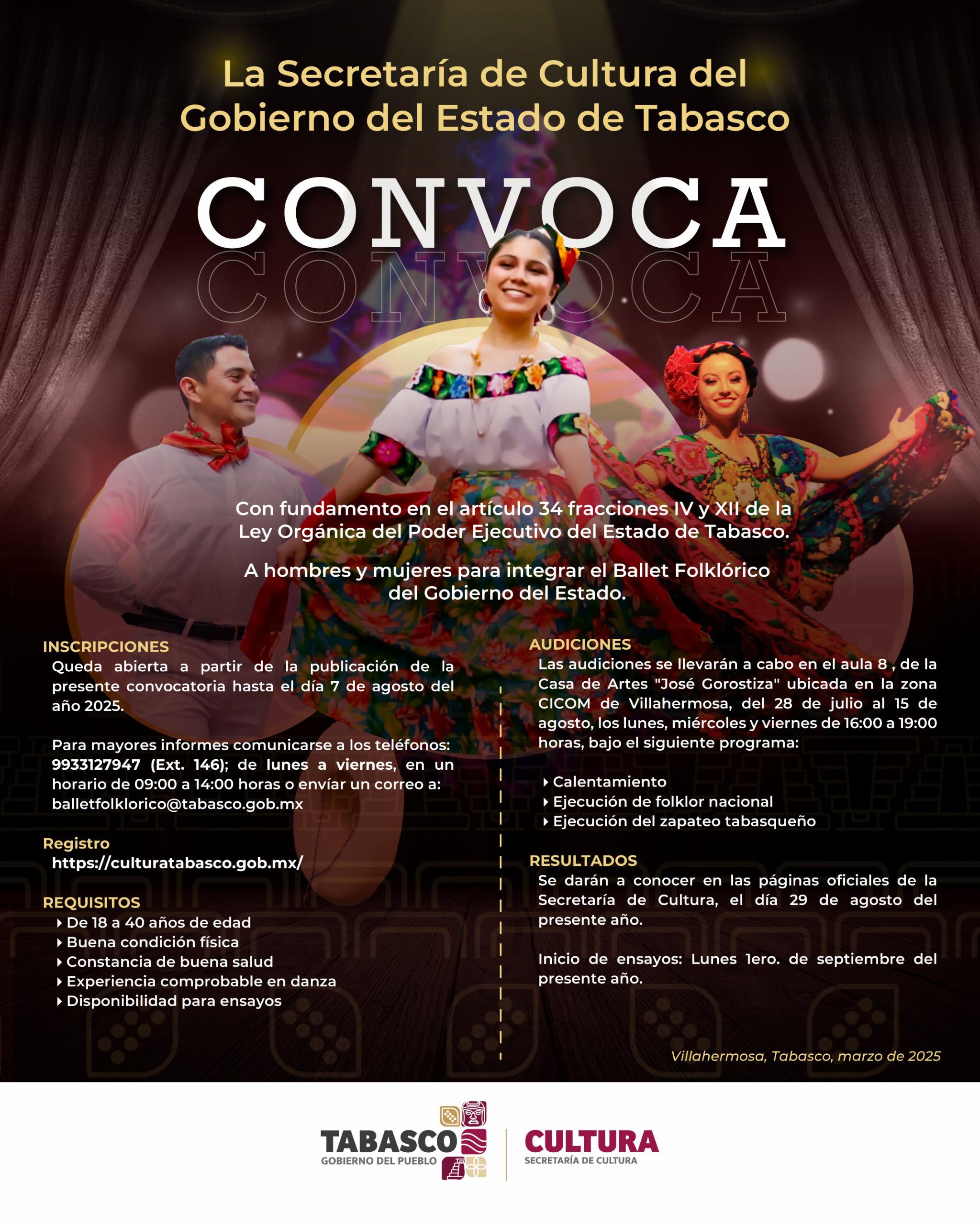 Regresa el Ballet Folklórico del Gobierno del Estado; la Secretaría de Cultura pública la convocatoria