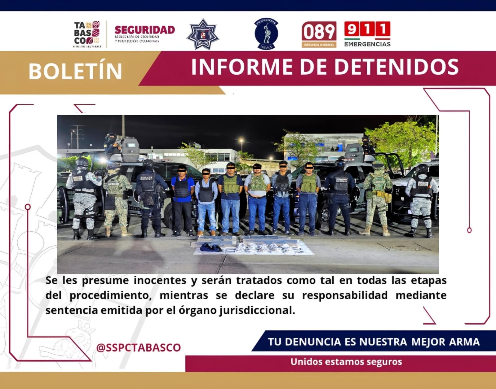 Detienen a seis personas por extorsión, armas y delitos contra la salud en Tabasco