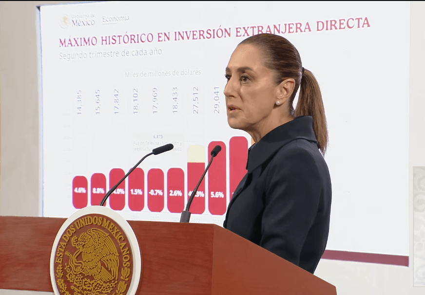 Sheinbaum presume 34,265 mdd de inversión extranjera, pese a aranceles