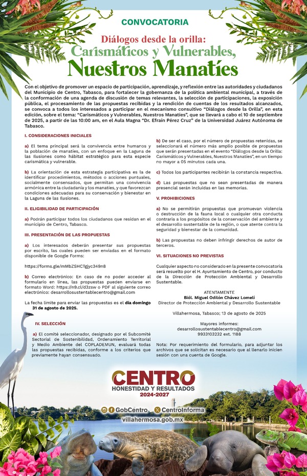 Invita Centro a “Diálogos desde la Orilla: Carismáticos y Vulnerables, Nuestros Manatíes”