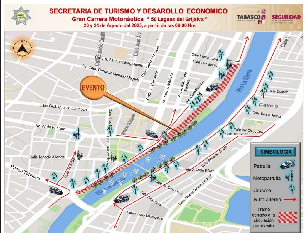 SSPC implementará cierres viales con motivo de la “Gran Carrera Motonáutica – 50 Leguas del Grijalva”