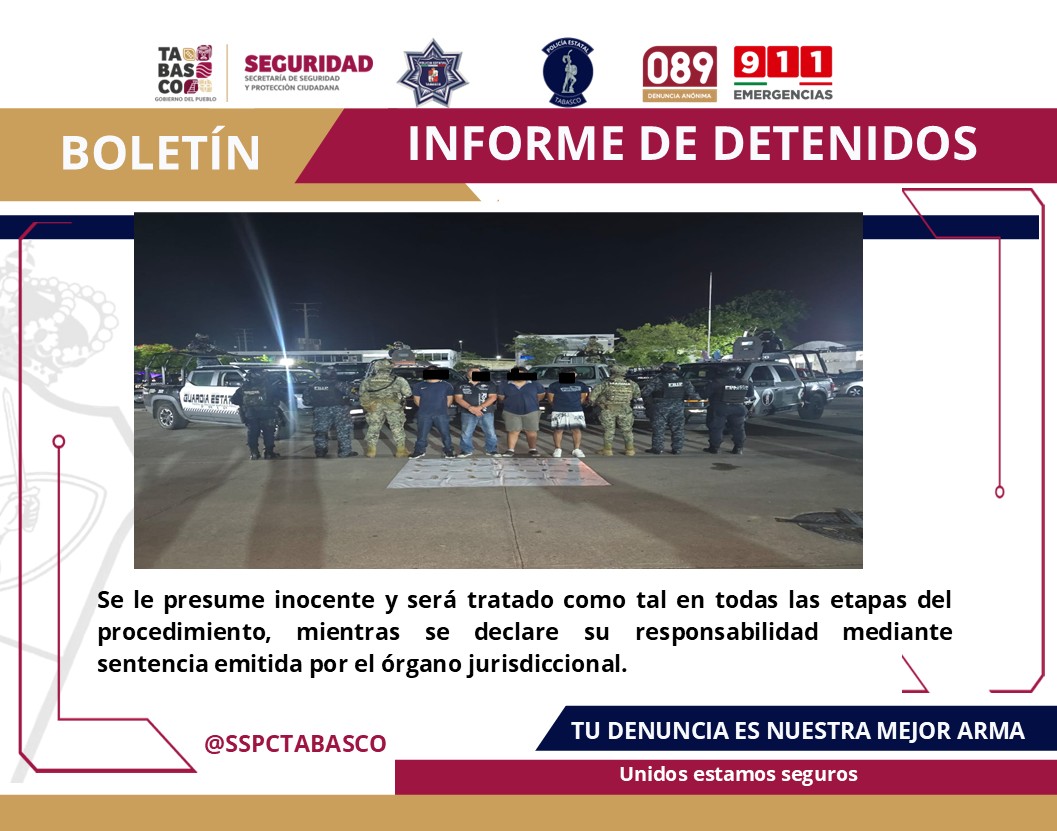 Detiene la SSPC a cuatro masculinos en Centro