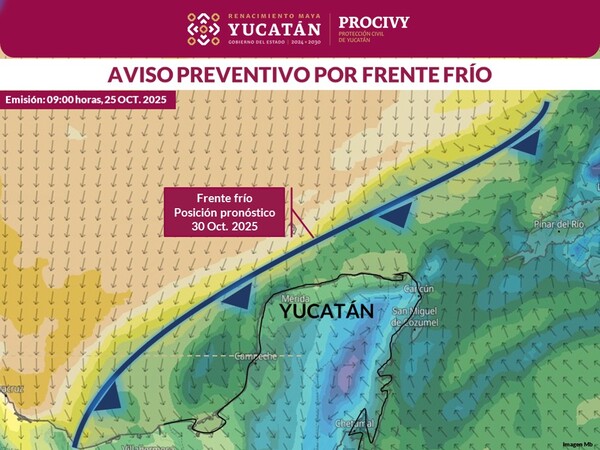 Anticipan bajas temperaturas por frente frío en Yucatán