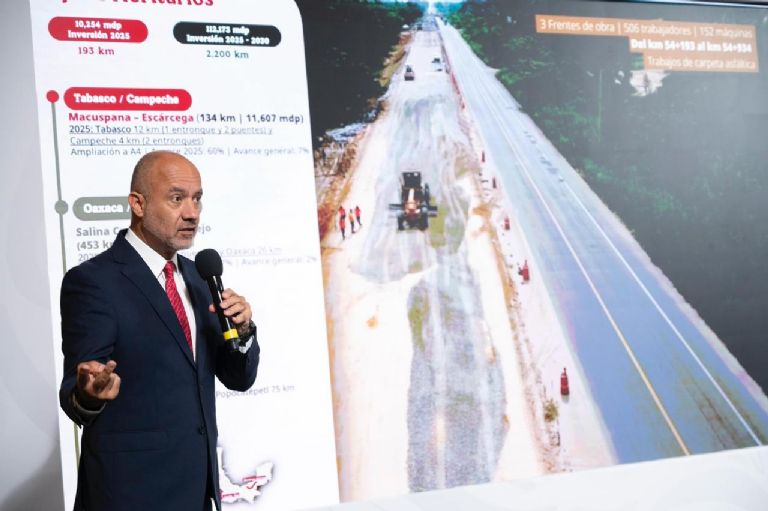 Al 60% modernización de primeros 16 kilómetros de tramo Macuspana-Escárcega, reporta SICT
