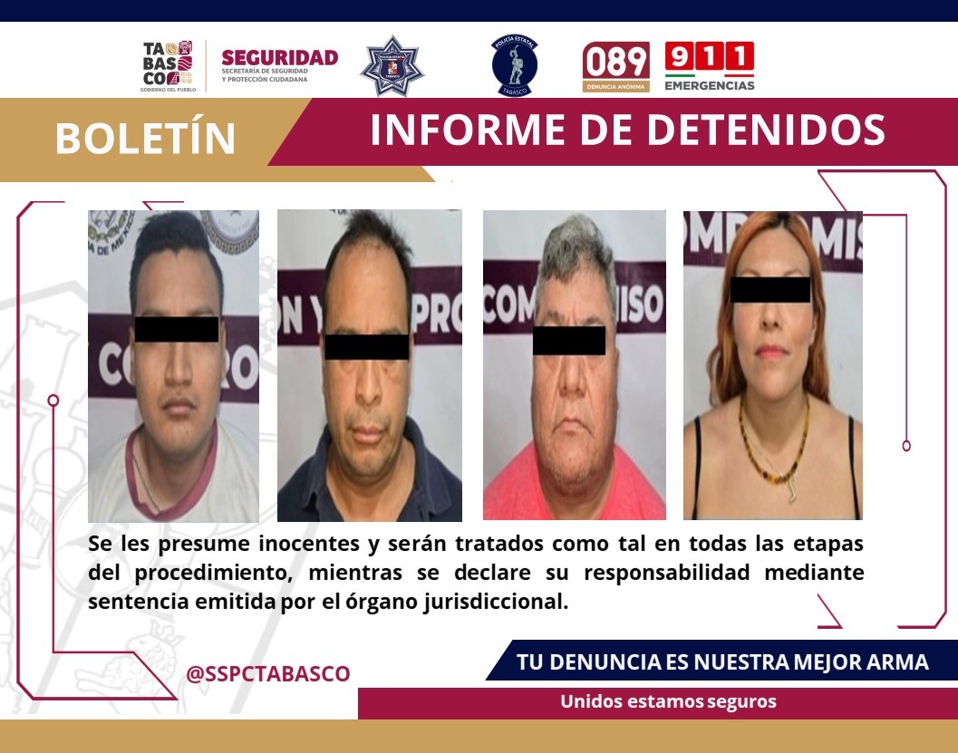 Detiene FIRT Olmeca a cuatro personas por delitos contra la Ley General de Salud y robo de vehículo