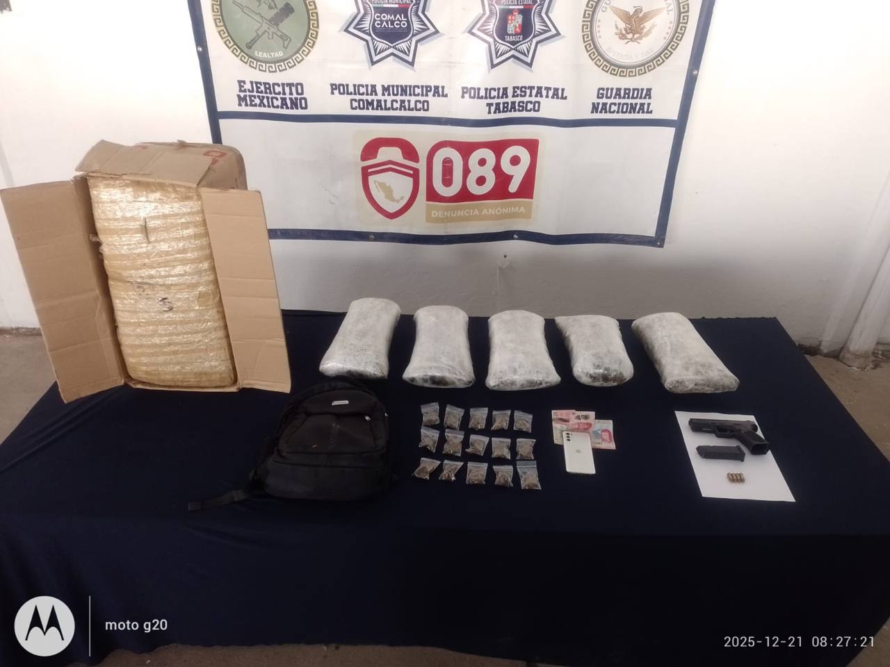 Aseguran droga y arma en operativo conjunto en Comalcalco