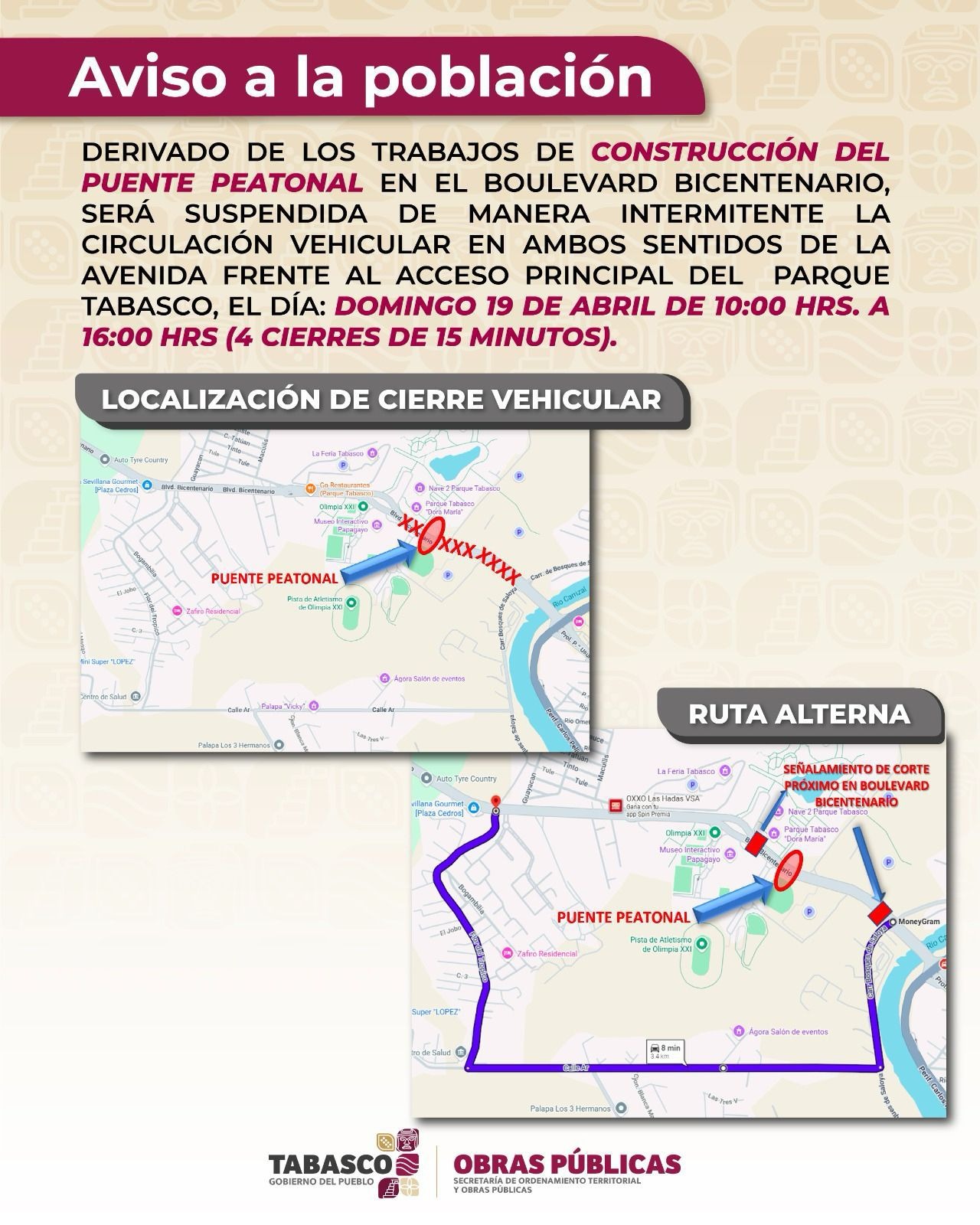 Anuncian cierres viales en boulevard Bicentenario por obra