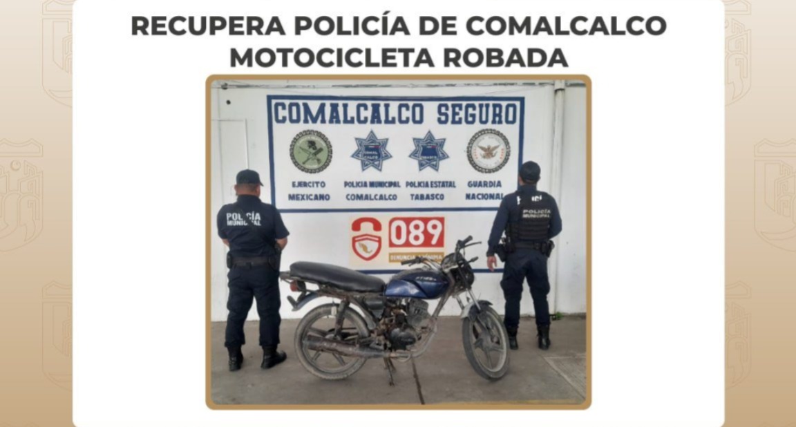 Recupera Policía de Comalcalco motocicleta con reporte de robo