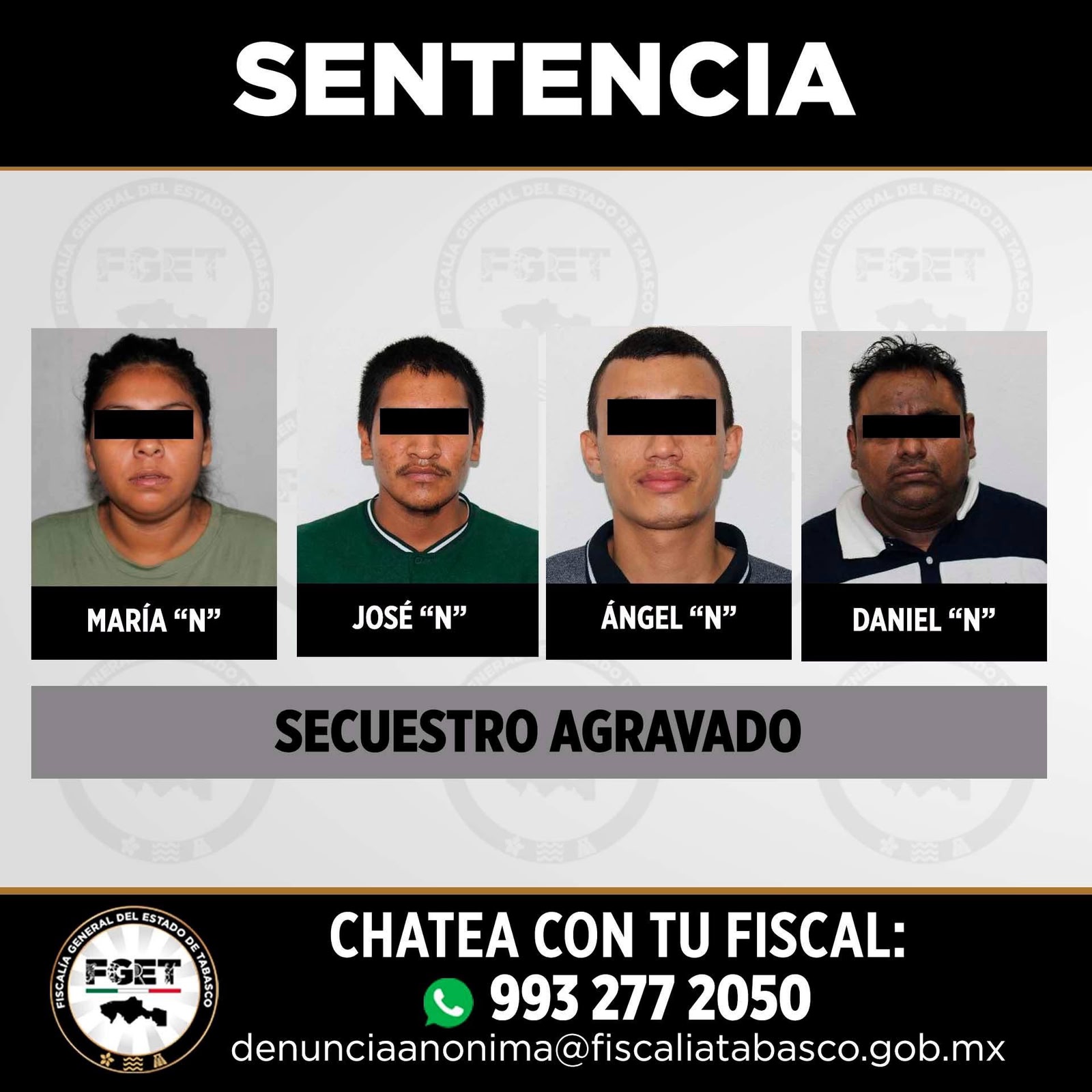 Obtiene la FGET sentencia de 50 años de prisión, por secuestro agravado